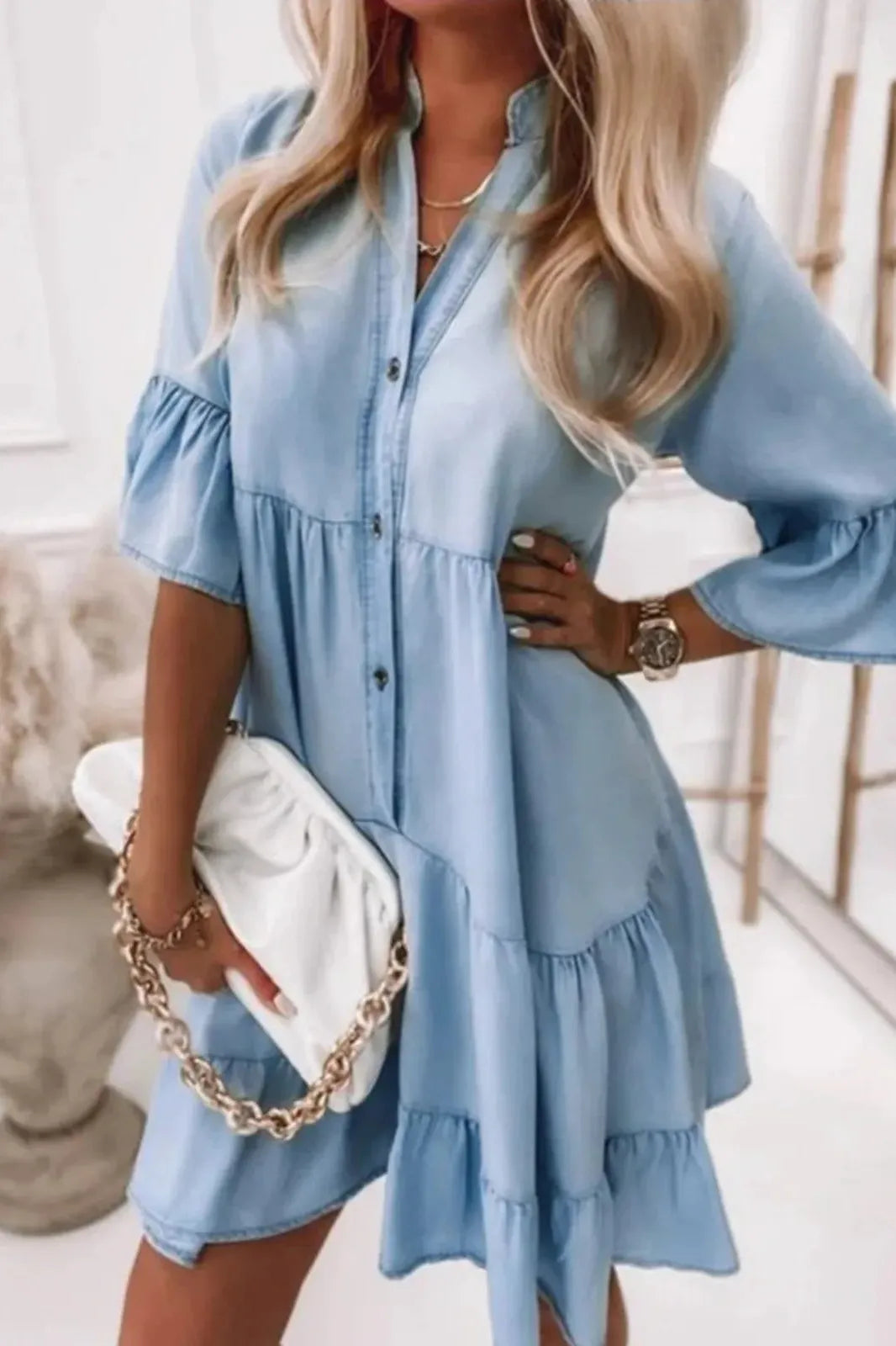 Sleeves Belted Elegant Midi Dress