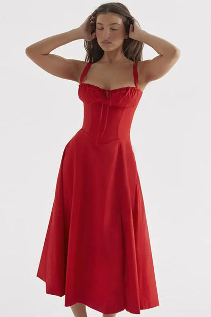 Elegant Backless Lace-Up Pleated Split Midi Dress