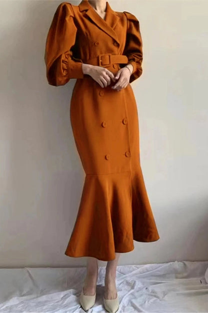 Elegant Long Sleeve Midi Dress