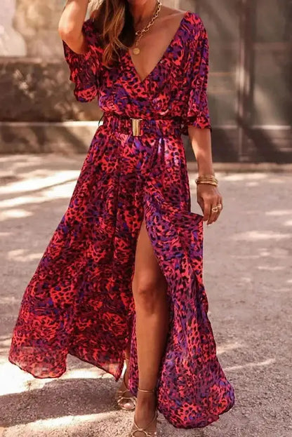 Deep V-Neck Half Sleeve Maxi Dress