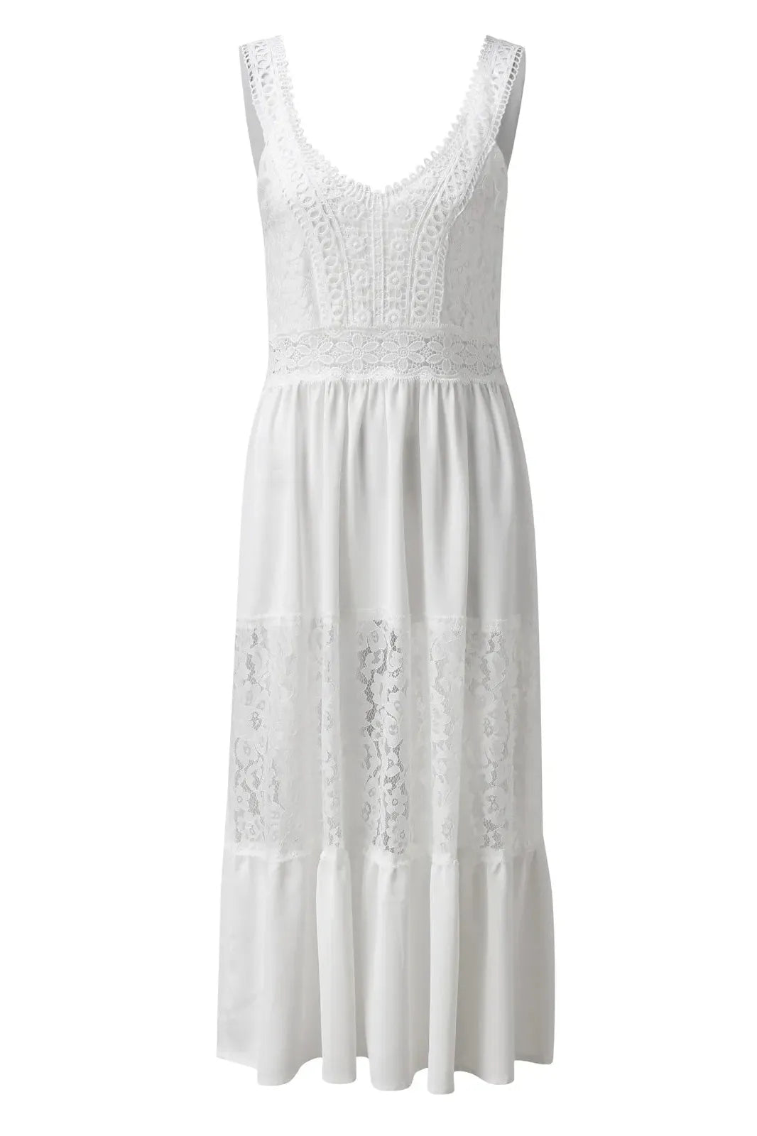 Elegant Lace Stitching Strap Maxi Dress