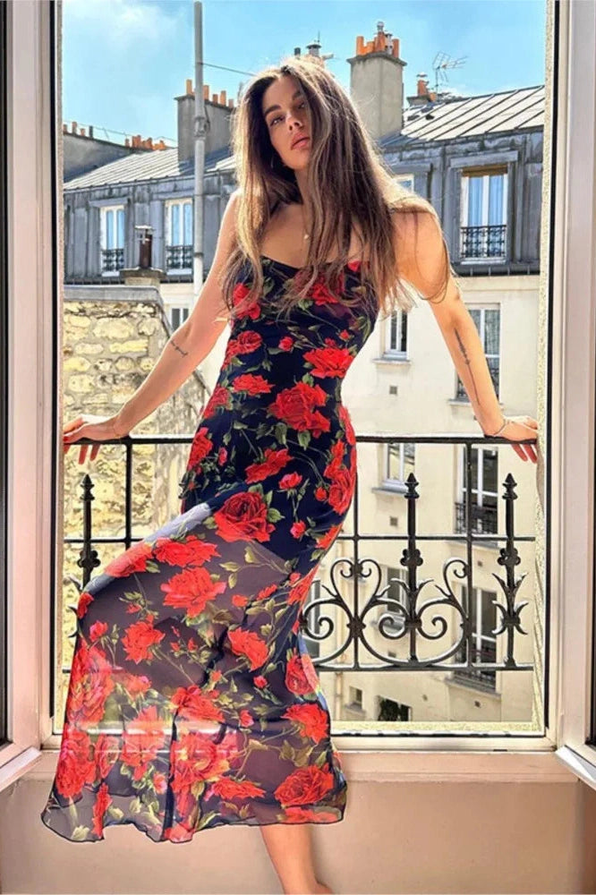 Floral Print Spaghetti Strap Maxi Dress