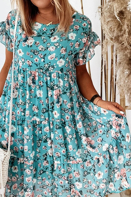 Floral Print Round Neck A-Line Maxi Dress