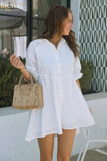 Elegant Cotton Half Sleeve Mini Dress