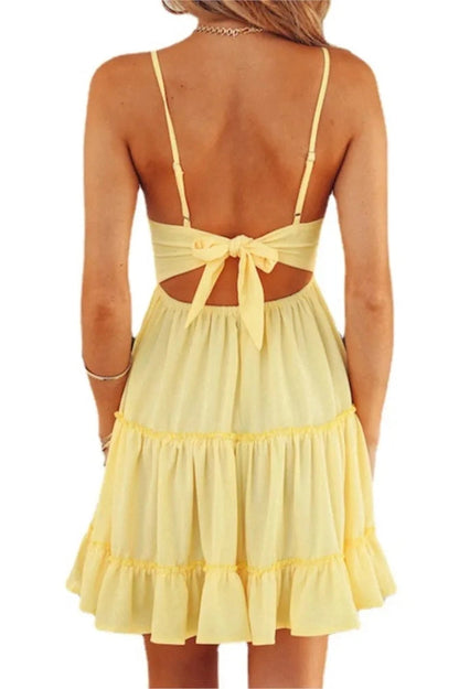 Spaghetti Strap V-Neck Backless Mini Dress