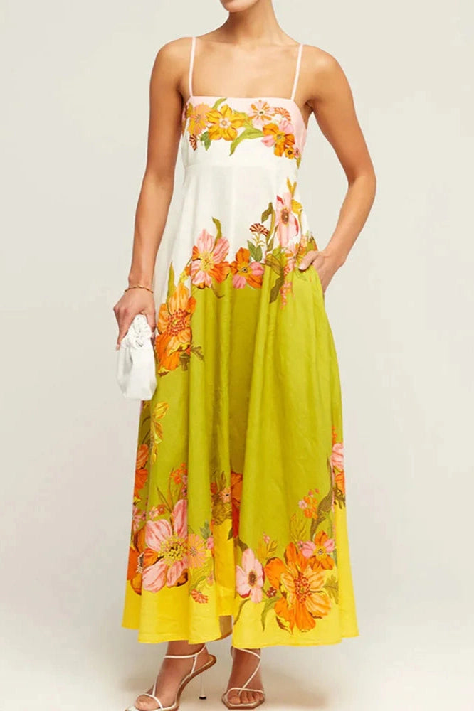 Sleeveless Backless Printed Maxi Dress