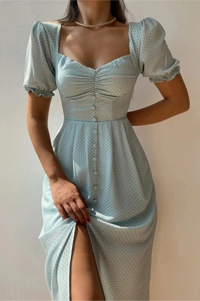 Elegant V-Neck Short Sleeve Midi Dress