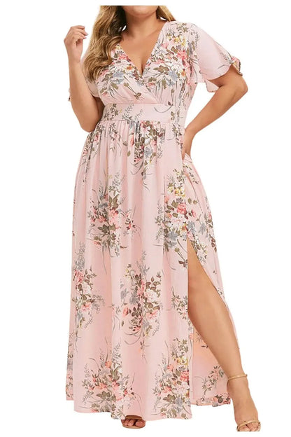 V Neck Flowy Floral Maxi Dress