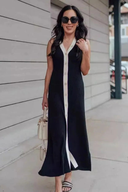 Elegant Sleeveless V-Neck Maxi Dress