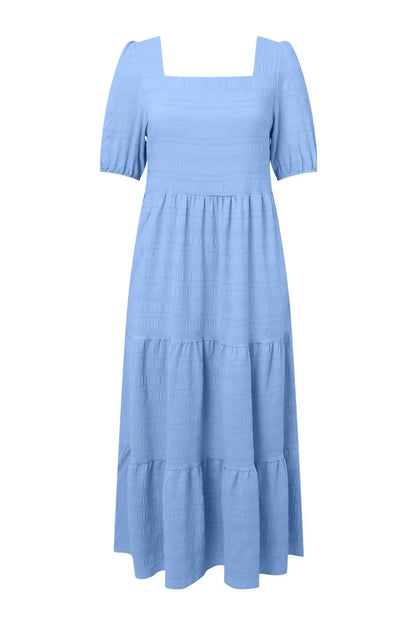 Puff Sleeve Square Neck A-Line Maxi Dress