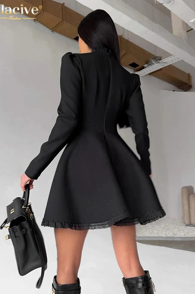 O-Neck Long Sleeve Mini Dress