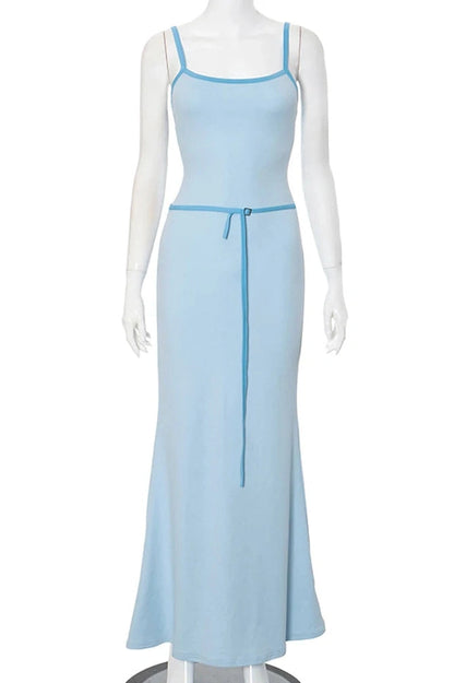 Elegant Backless Square Collar Maxi Dress