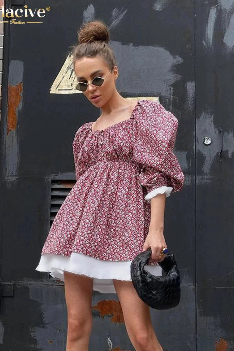 Printed Short Sleeve Mini Dress