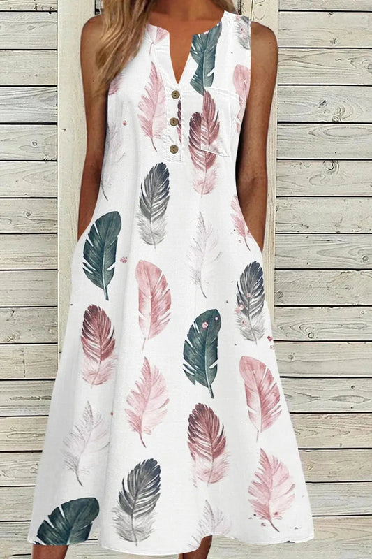 Print V Neck Sleeveless Midi Dress