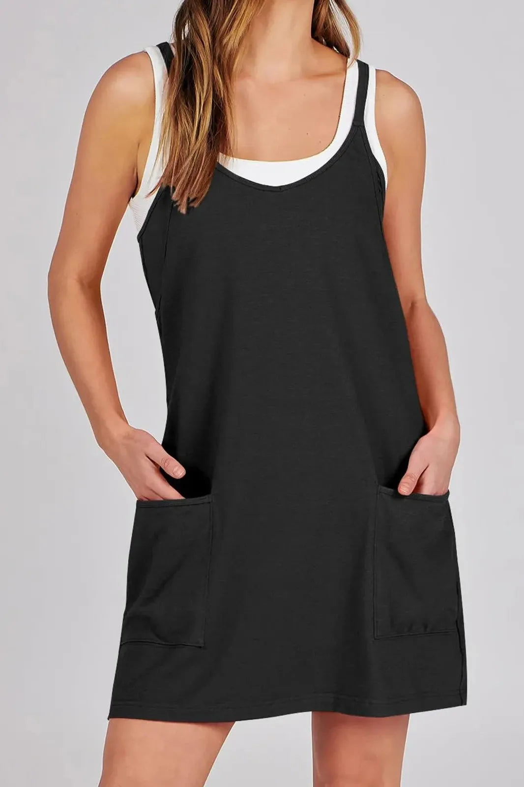 Sleeveless Pockets Mini Dress