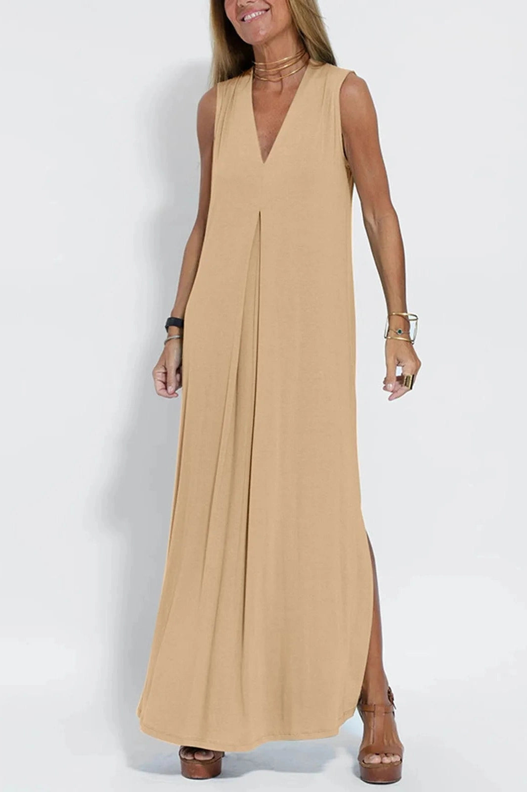 Elegant V-Neck Sleeveless Maxi Dress