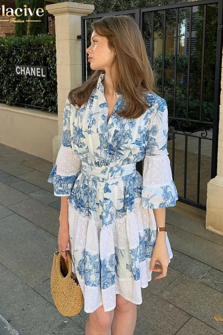 Elegant Print Half Sleeve Mini Dress