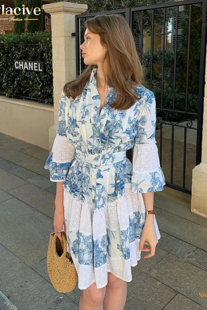 Elegant Print Half Sleeve Mini Dress