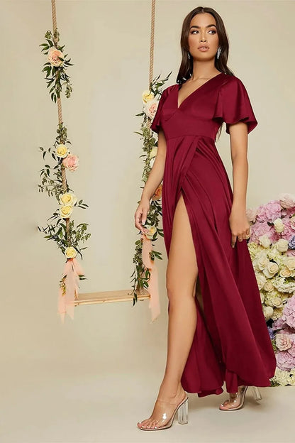 High Waist Split Satin Maxi Dress