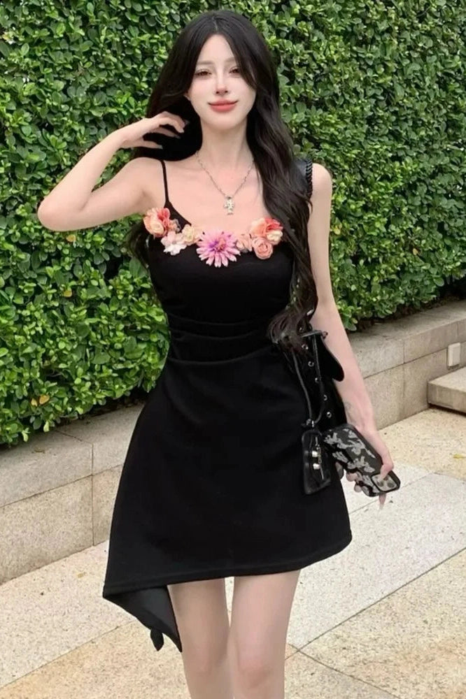 Elegant Flowers V-Neck Mini Dress