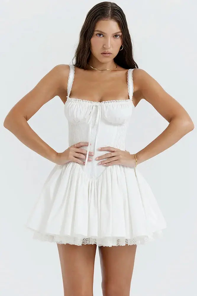 White Lace Backless A-Line Mini Dress