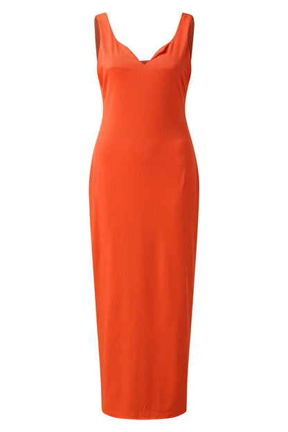 Sleeveless V-Neck Hip Packed Midi Dress