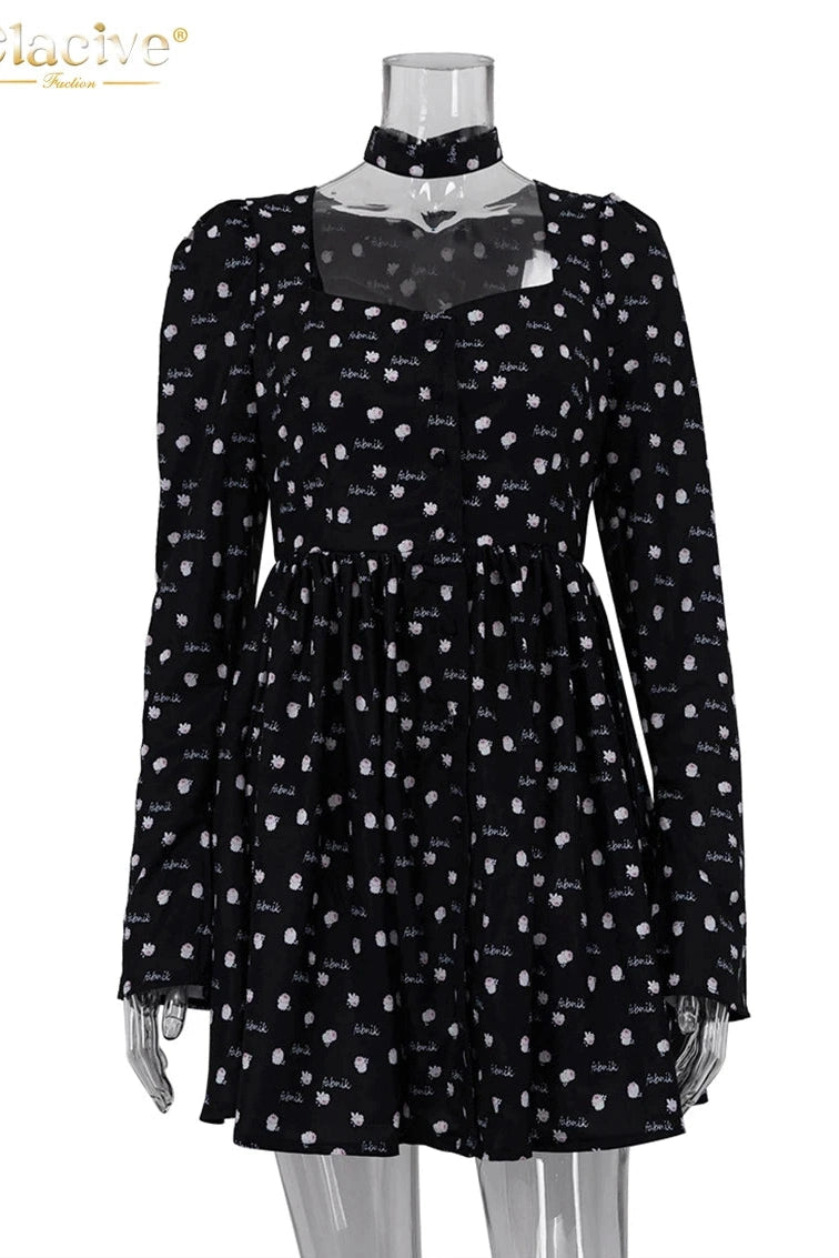 Print Square Collar Mini Dress