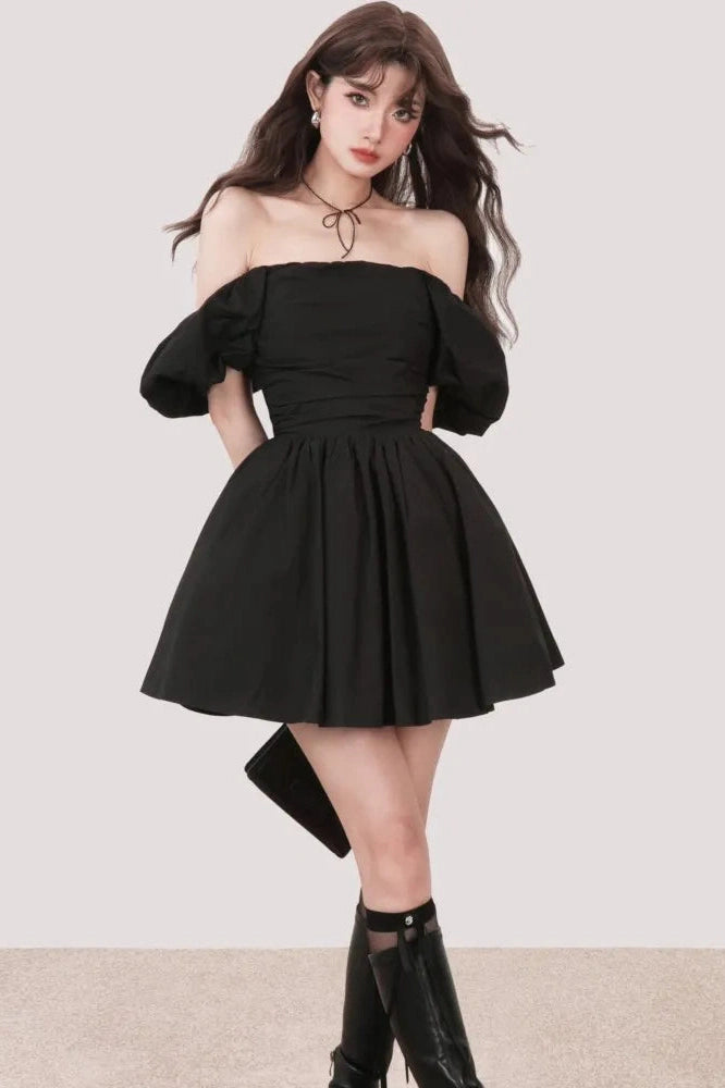 A-Line Slash Neck Mini Dress