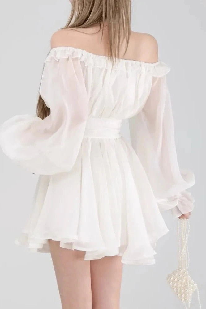 Off Shoulder Ruffles A-Line Mini Dress