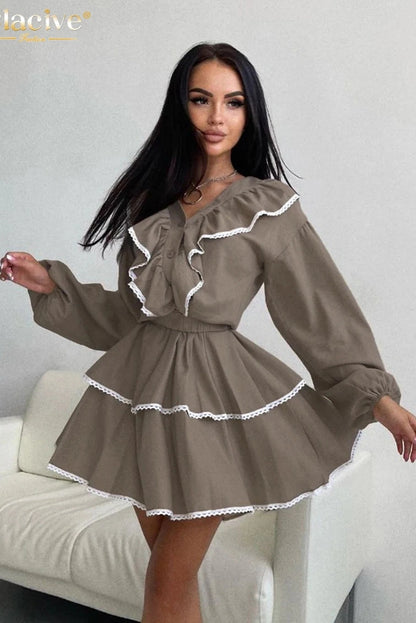 V-Neck Puff Sleeve Mini Dress