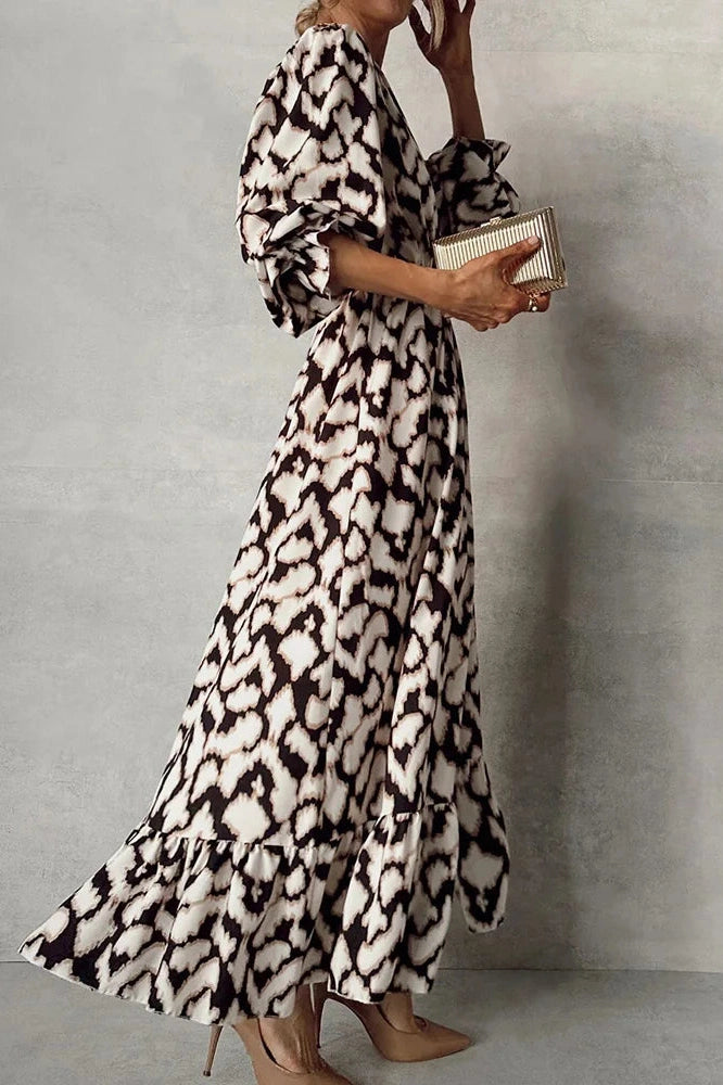 Elegant Printed V-Neck Maxi Dress