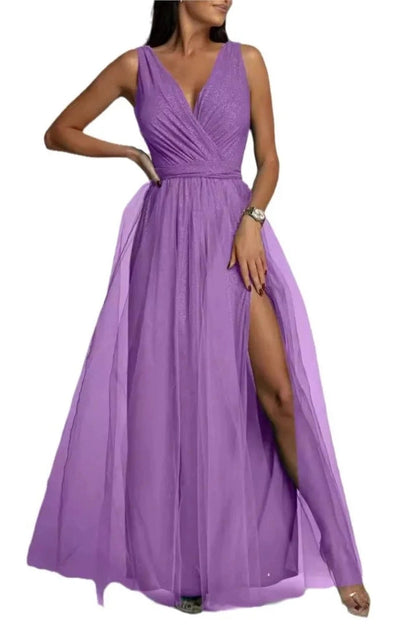 Elegant V-Neck Lace-Up Maxi Dress