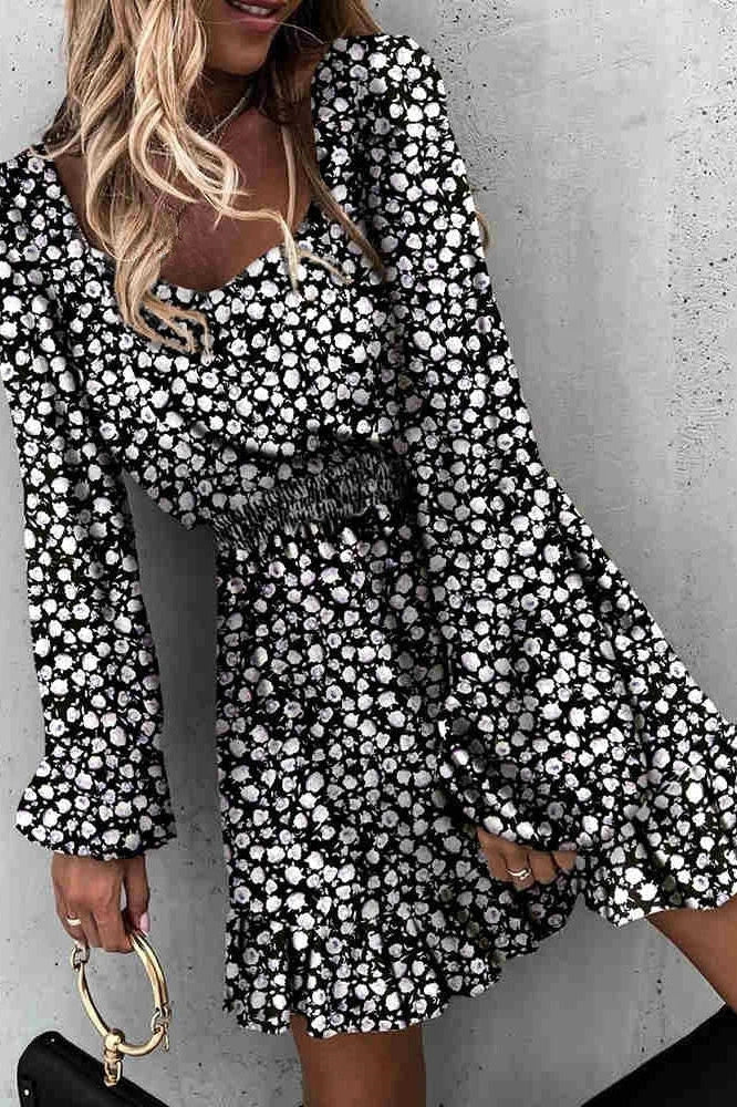 Floral Print Long Sleeve Mini Dress