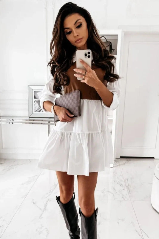 Elegant Long Sleeve Patchwork Mini Dress