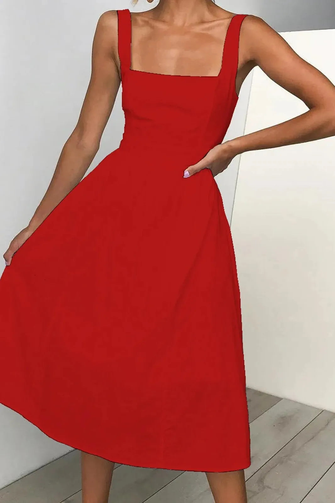 Sleeveless Square Neck Midi Dress