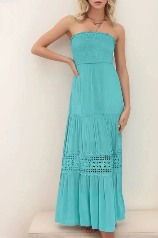 Elegant Backless Lace Trim Maxi Dress