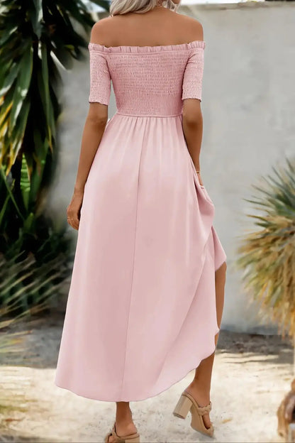 Elegant Strapless Ruffled Irregular Split Maxi Dress