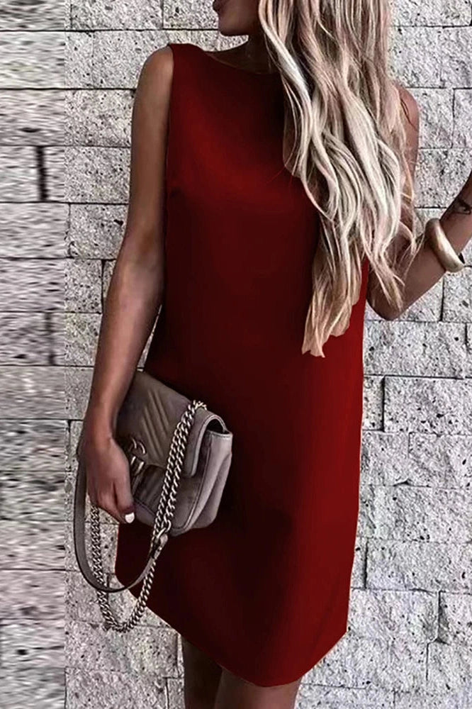 Elegant O-Neck Sleeveless Mini Dress