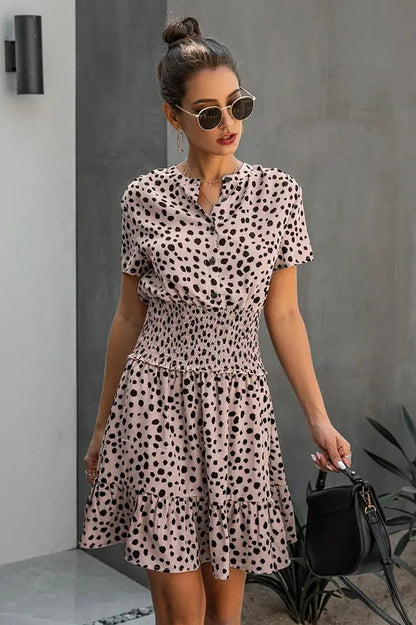 O Neck Leopard Printed Waisted Mini Dresses