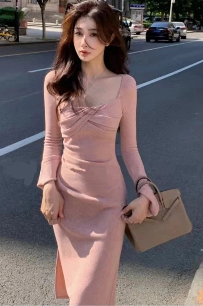 Elegant High Slit Midi Dress