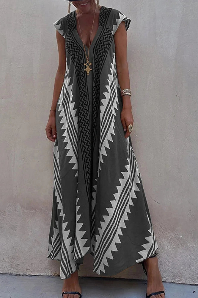 Sleeveless V-Neck Printed Maxi Dress