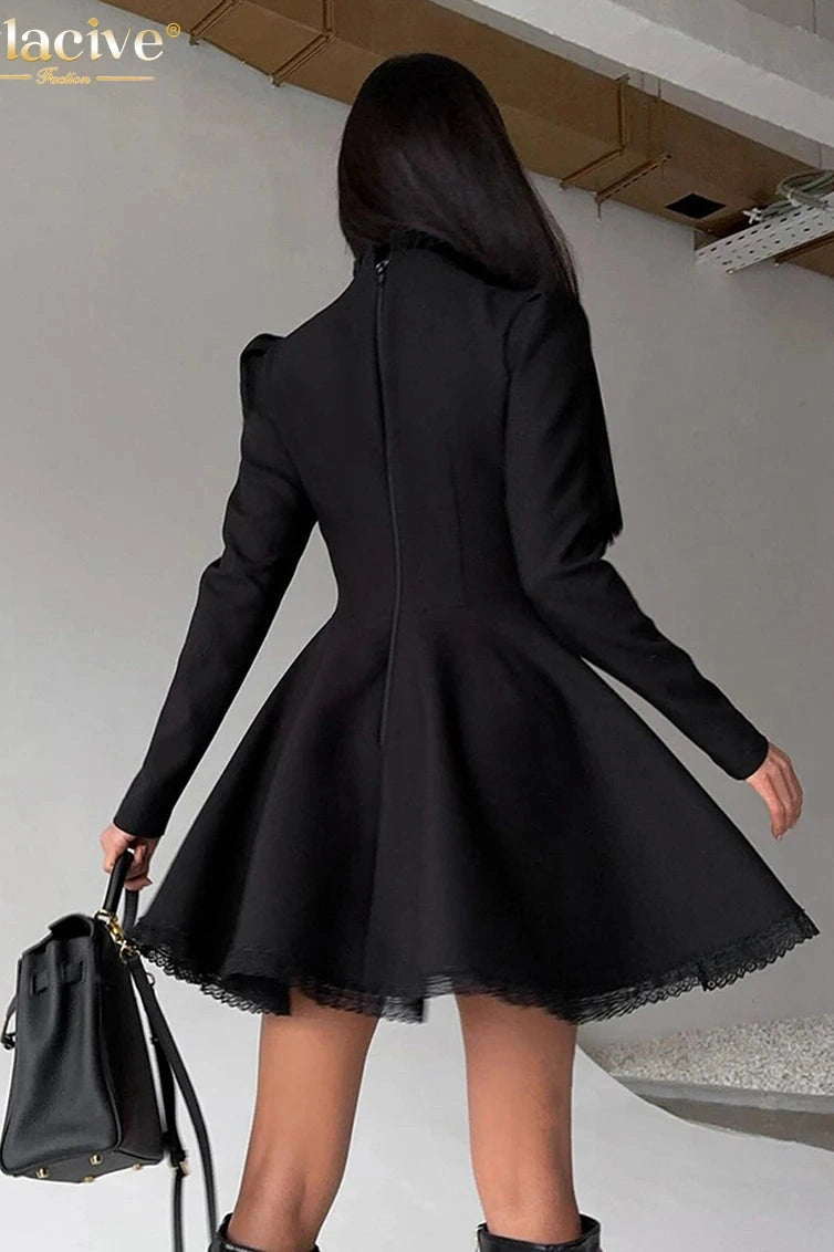 O-Neck Long Sleeve Mini Dress