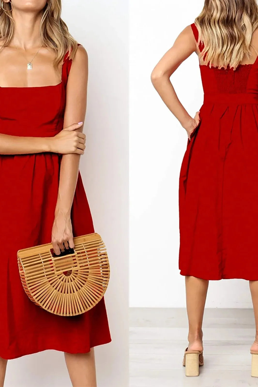 Sleeveless Square Neck Midi Dress