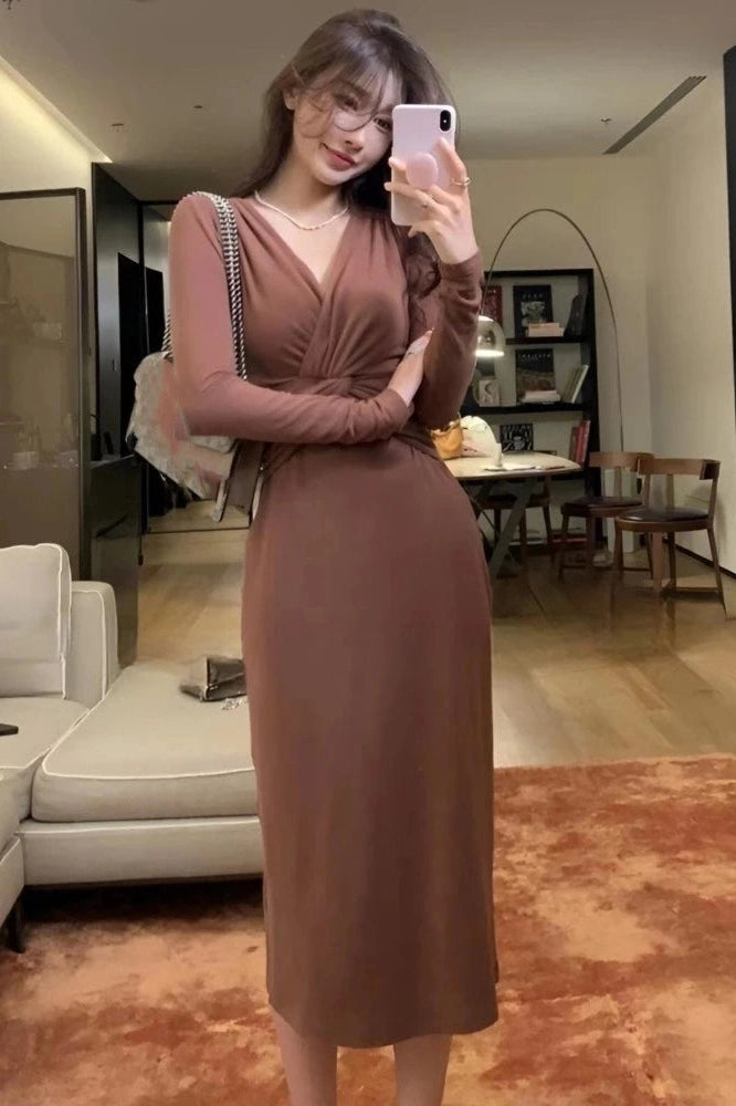 Elegant V-Neck Midi Dress