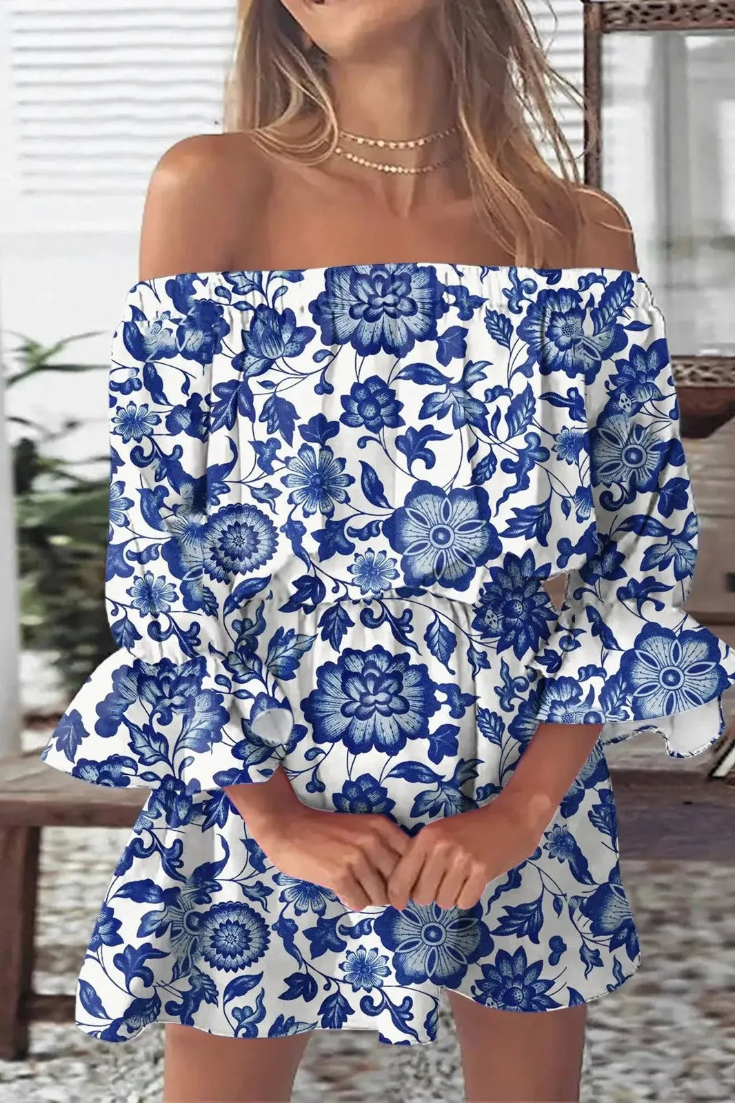 Floral Print Cold Shoulder Mini Dress