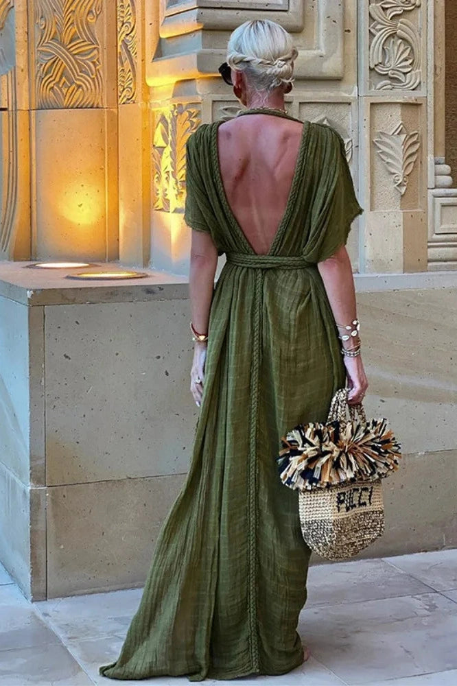 Elegant V-Neck Backless Maxi Dress