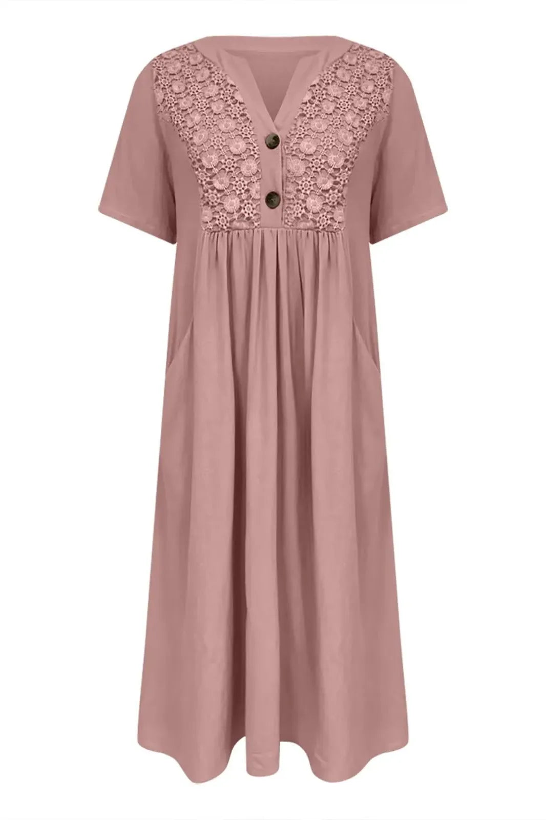 Short Sleeve V-Neck Midi Dress