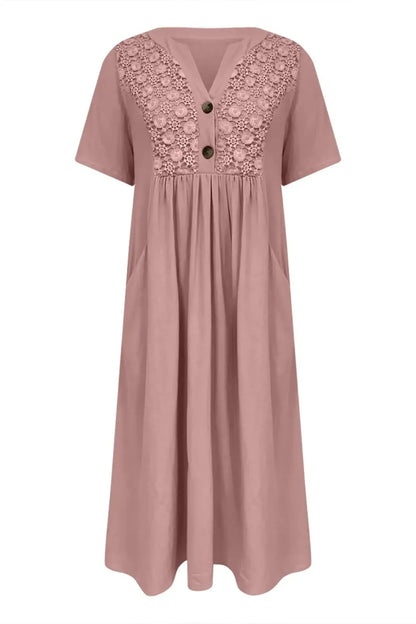 Short Sleeve V-Neck Midi Dress