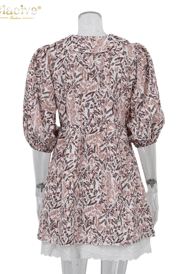 Printed Short Puff Sleeve Mini Dress