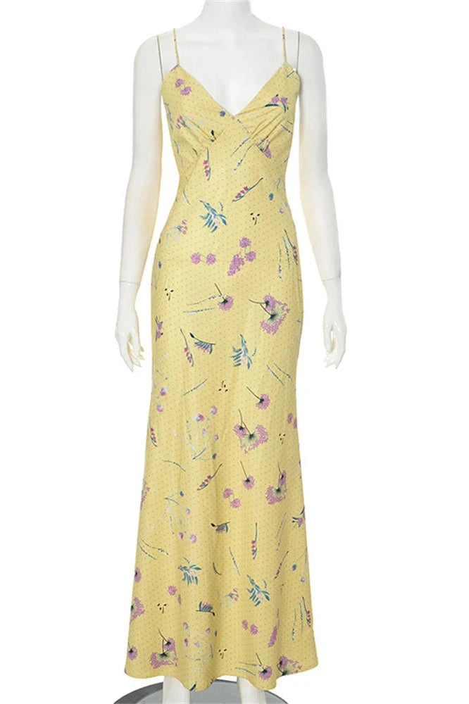 Elegant V-Neck Printed Maxi Dress